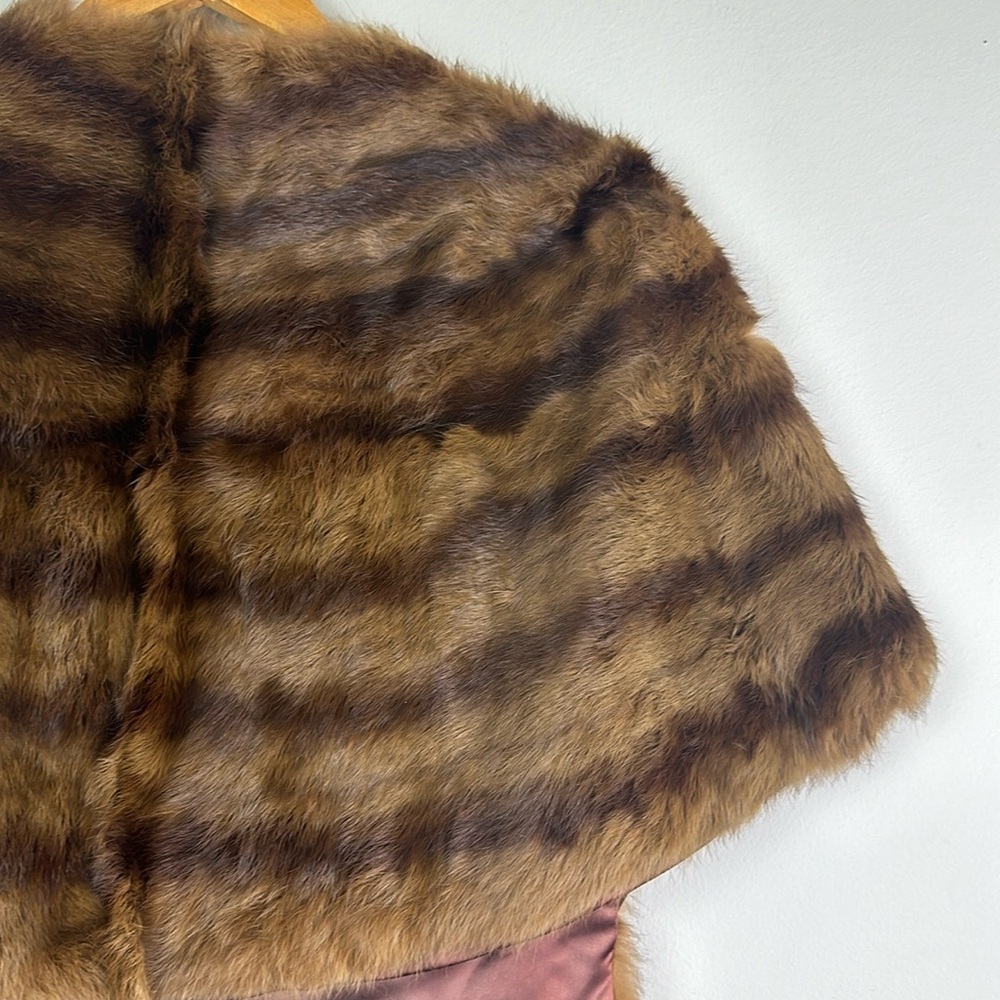 Vintage Mink Stole Pockets Brown Original Owner Shawl Luxury Statement Piece - Picture 13 of 16